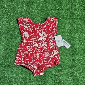 Old Navy Red and White Floral Baby Romper